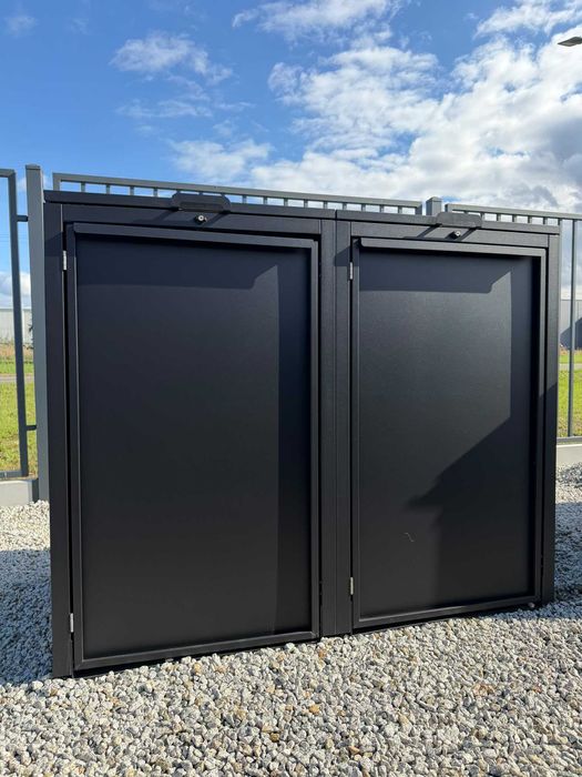 Zabudowa na kosze na śmietniki TOP BOX INDIVIDUAL 2x240L powystawowa czarna obudowa śmietnikowa osłona na kosze na śmieci