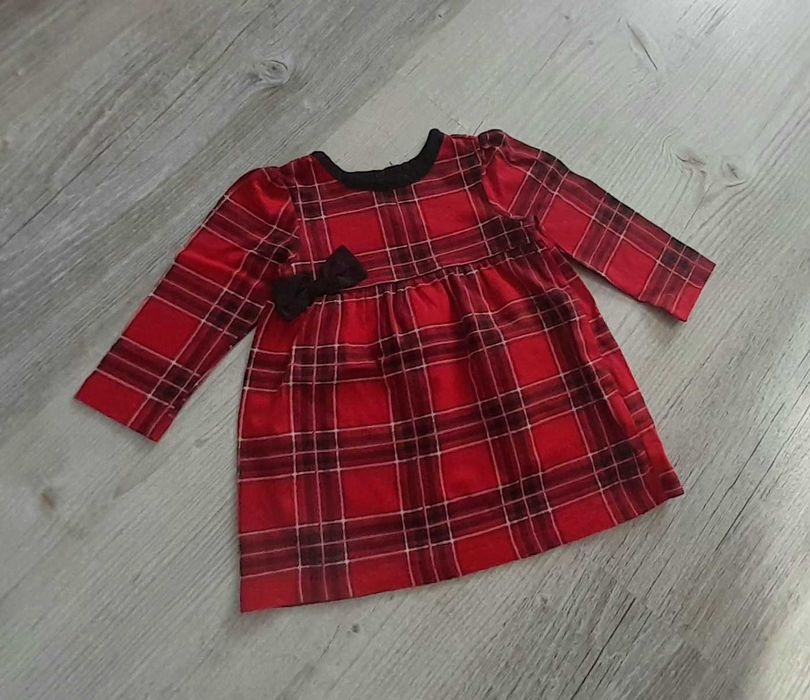 Bundles  baby place czerwona sukienka krata kokarda 6-9m 68 74