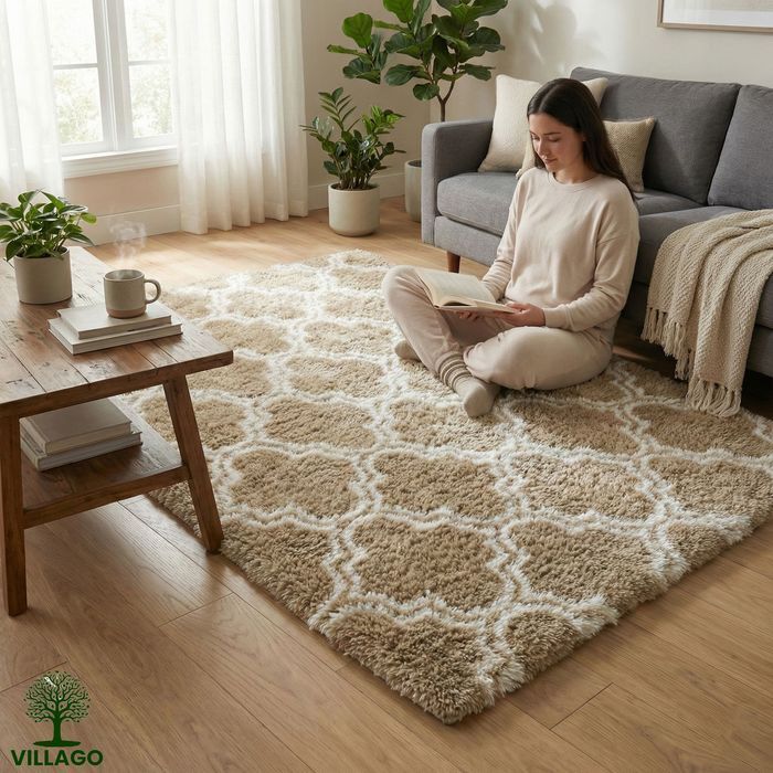 Dywan Shaggy Villago King 140x200 cm miękki gruby 35 mm Piaskowy KHAKI