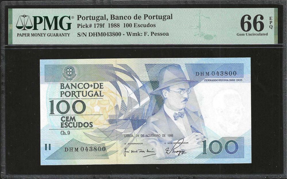 Nota de 100 Escudos 1988 Certificada PMG 66 EPQ