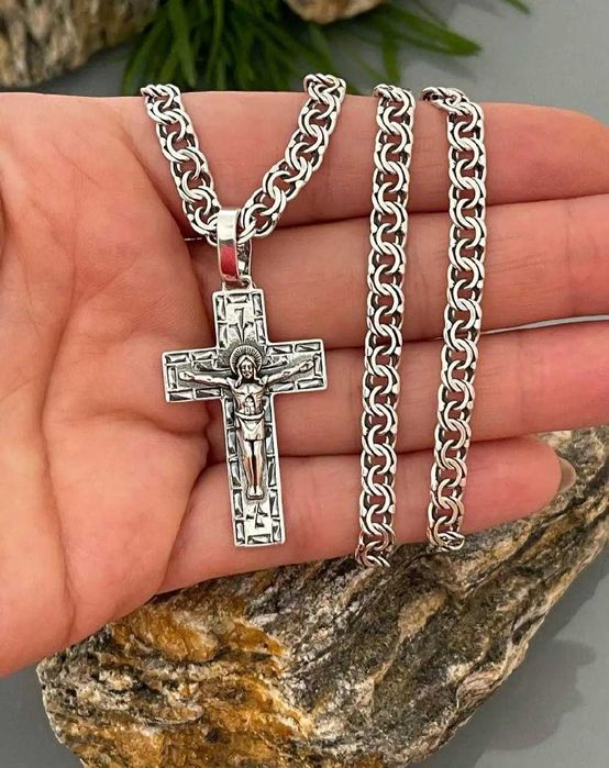 Серебряная цепочка и крестик. Срібний ланцюжок з кулоном хрестиком 925