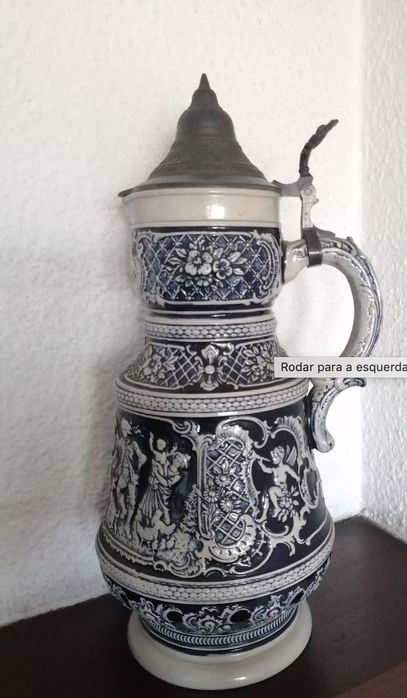 Caneca alemã cerveja colecção grés e tampa em estanho (+nas fotos)