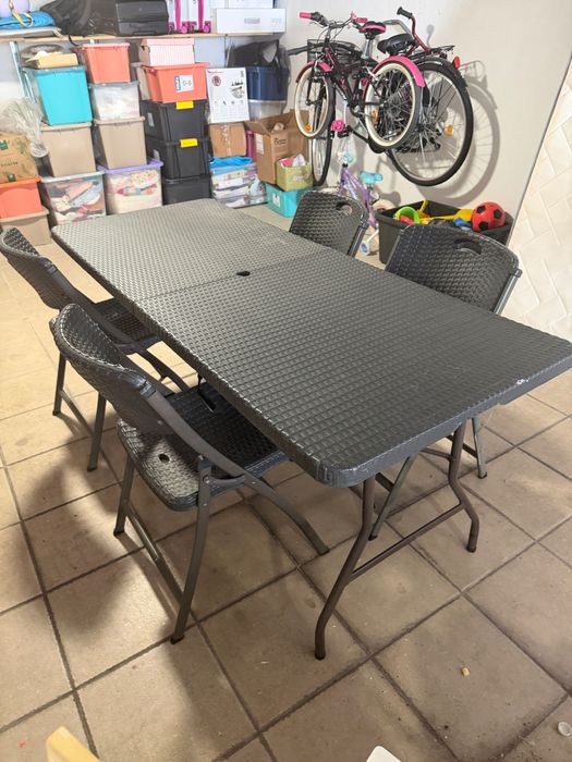 Mesa + cadeiras Jardim Efeito Rattan 180 cm