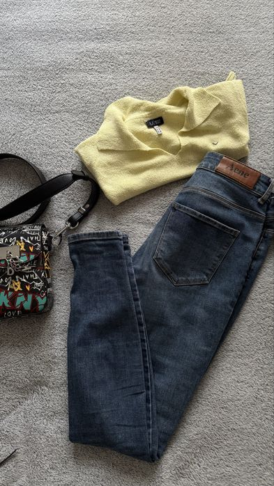 Jeansy Acne denim spodnie skinny fit wąskie rurki wysoki stan
