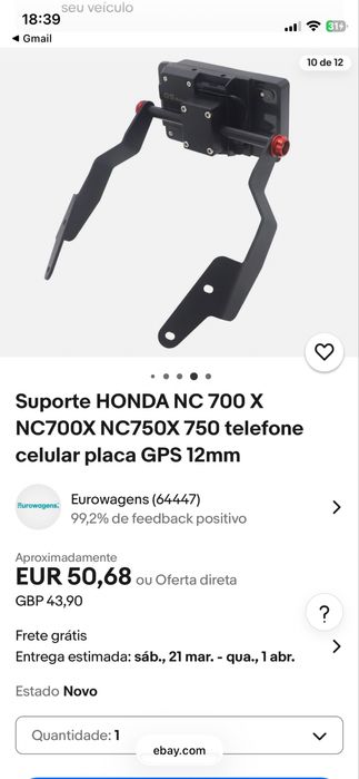 Honda NC700x - Barra suporte acessorios 12mm -  (GPS, Telemovel, etc)