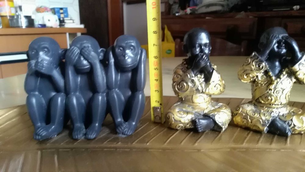 блюдо-листок з 3-мя мудрыми обезьянами+3-фигурки будда