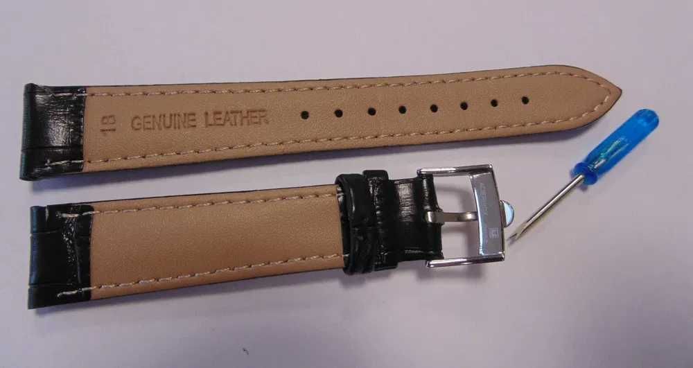 Pasek skórzany 18mm czarny do zegarka Omega klamra z logo