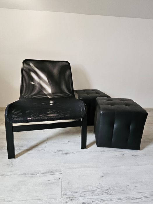 Pufy skórzane +fotel Ikea