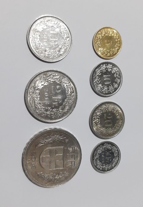 Монета Швейцарский франк 5,10,20,1/2,1,2,5