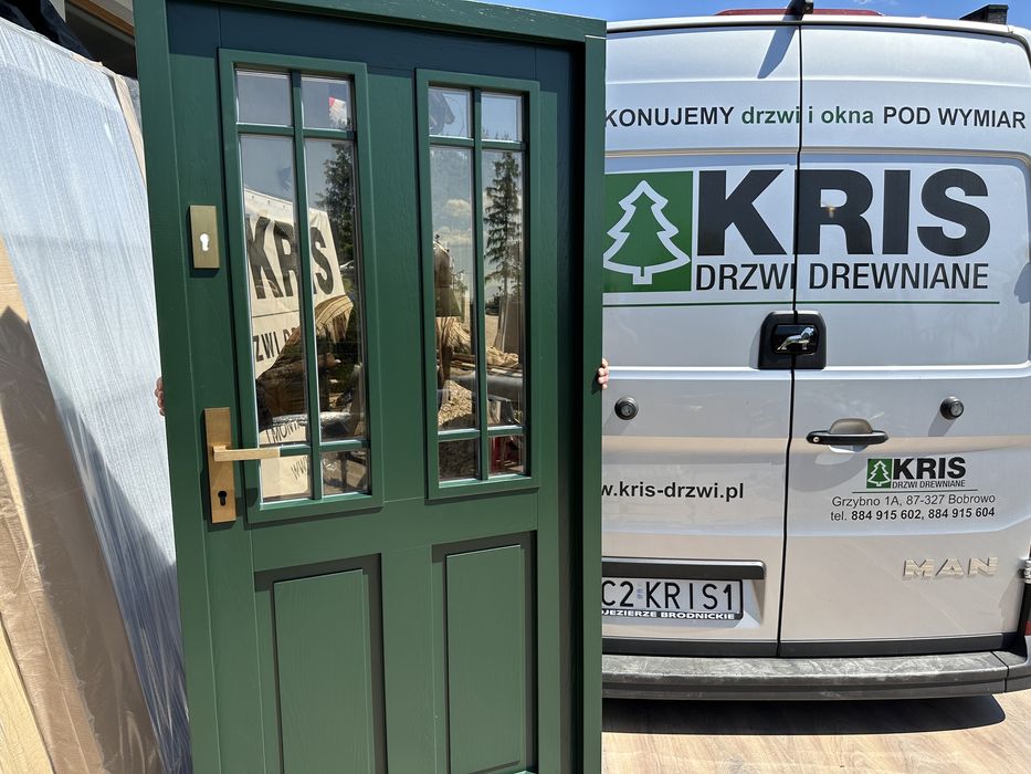 Drzwi zewnętrzne drewniane Angielskie zielone MONTAŻ  Cała Polska