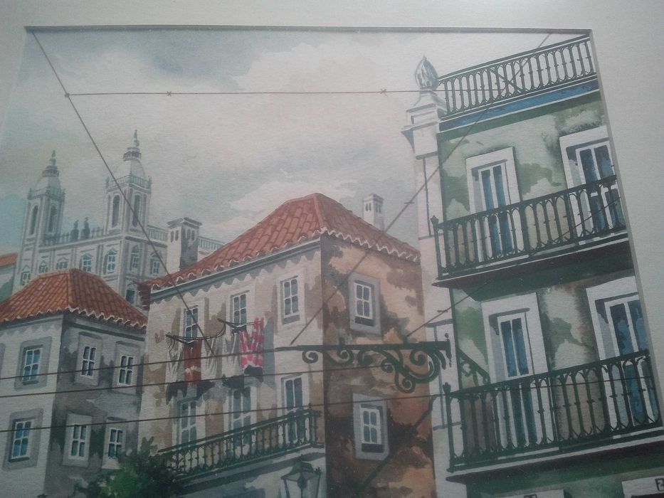 Aguarela de Alfama(ArménioPaulo,2001—29x41cm)+moldura raiz de nogueira