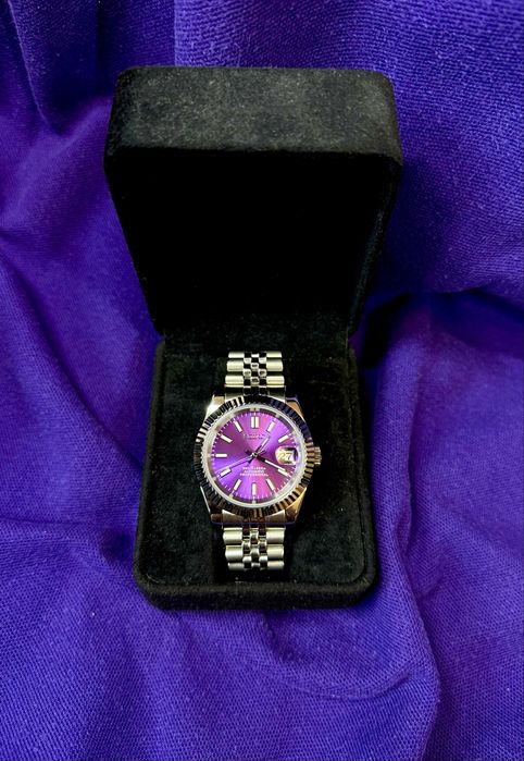 Zegarek automatyczny Seiko mod Datejust violet purple fioletowy nh35