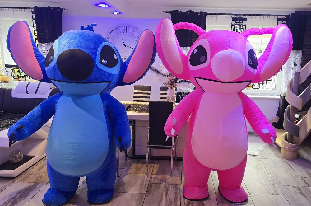 Wynajem żywej maskotki biały miś Stitch Angel Kuromi Panda sticz