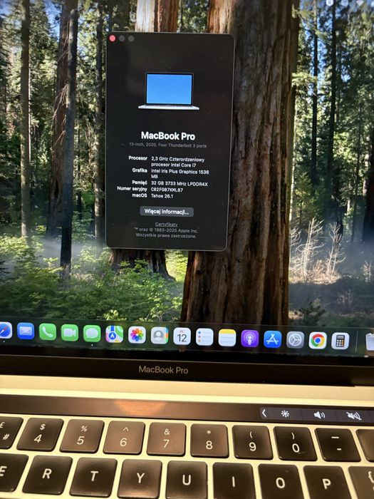 MacBook Pro 13 2020 i7 10gen / 32GB RAM /512GB SSD/ 82 CYKLI BATERII