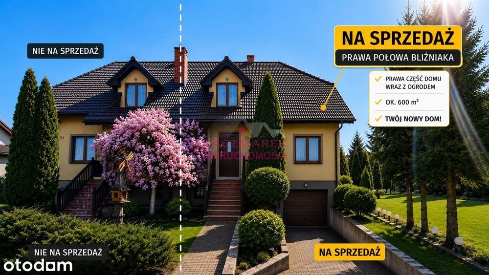 Segment z ogródkiem 600m2 i garażem w bryle
