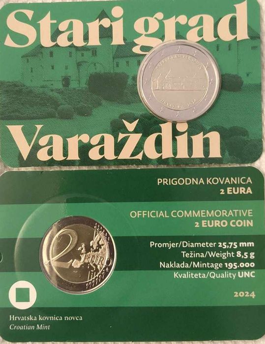 2 € Croácia 2024 Coincart  " Cidade Varazdine " RARA