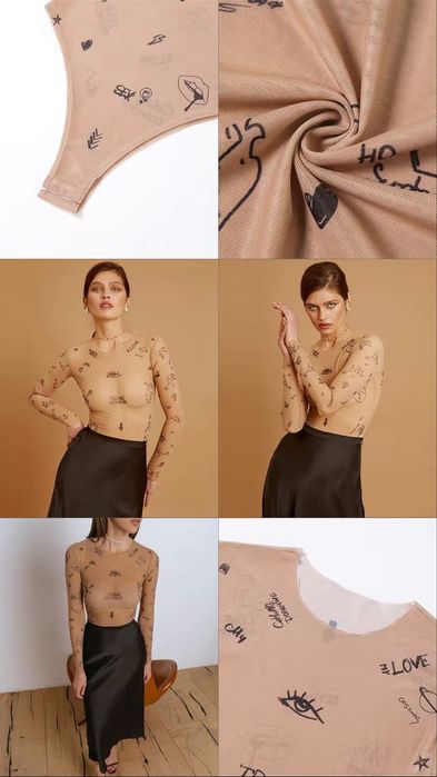 Боді жіночий сітка Топік беж тату Зара Базовий Топ на застібці Zara боди с подплечниками белый боди черный боди с татуировками телесный боди Зара смл