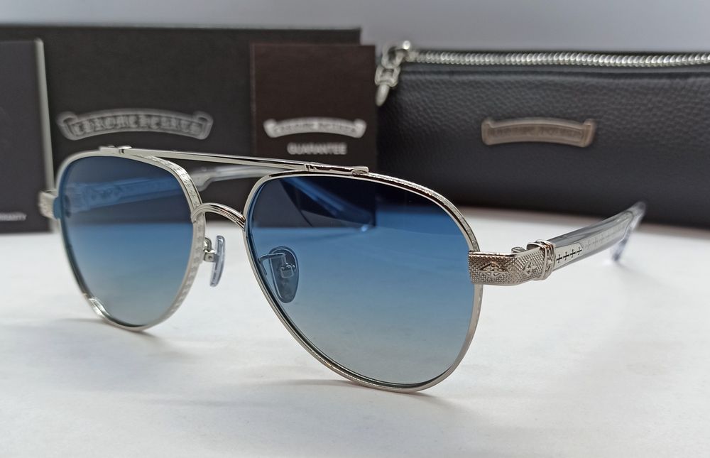 Chrome Hearts очки капли мужские голубой градиент в серебристом метале
