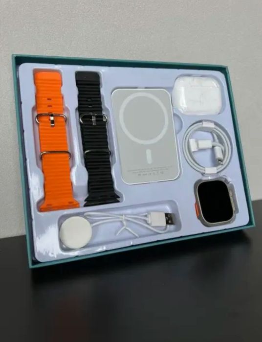 Подарунковий набір 5 в 1 годинник + навушники + бездротовий павербанк