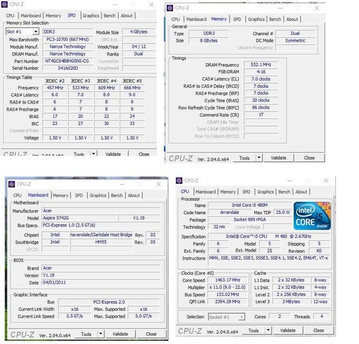 Ноутбук Acer Aspire 5742G / Intel Core i5 / 8GB / SSD 120GB+500GB