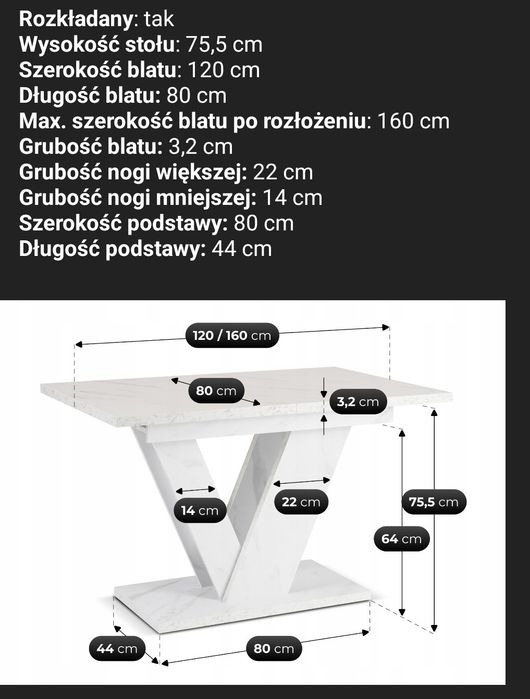 Stół rozkładany  kolor marmur