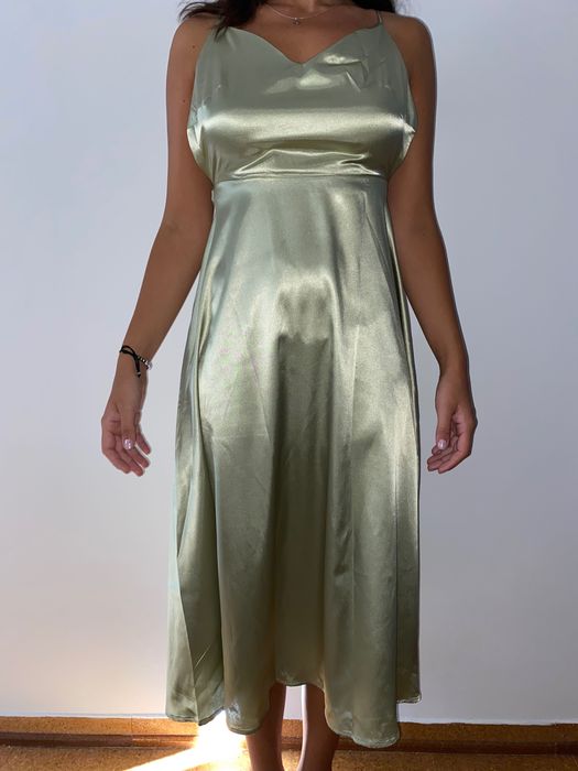Vestido Shein verde acetinado M