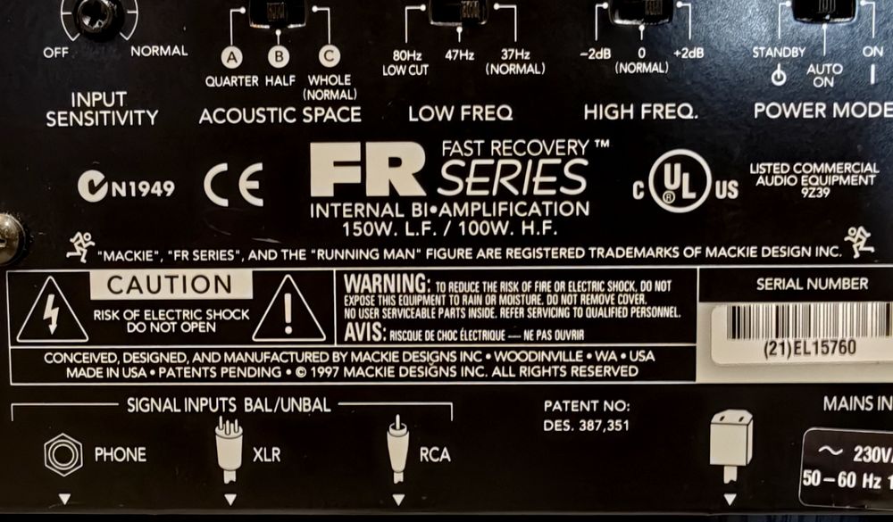 Mackie HR824 originais de 1997 (Mk1 "Made in USA")