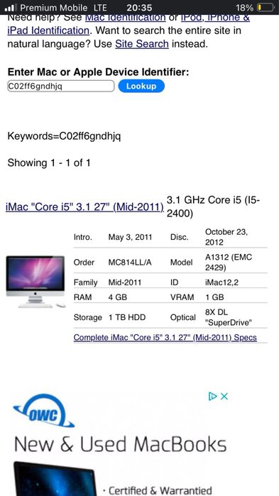 Komputer 2011 Apple iMac A1312 27cali 4ram uszkodzony