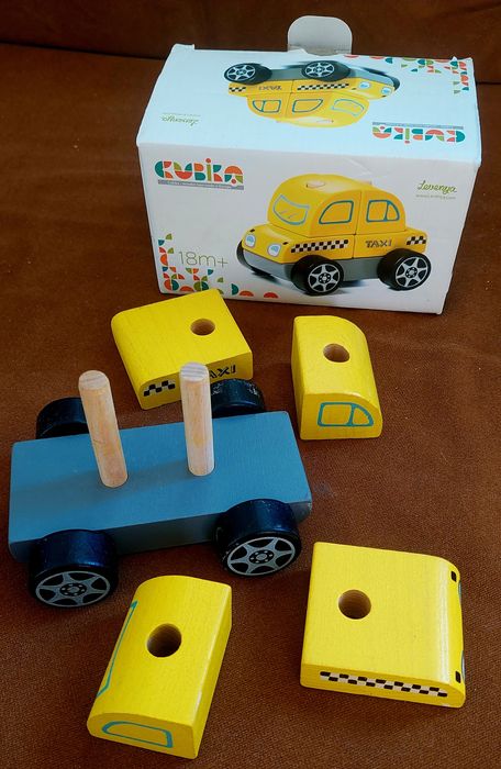 Auto drewniane, taxi, składane, łamigłówka, puzzle, Cubika