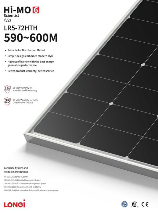 Сонячні панелі LONGI 590Вт преміум в наявності