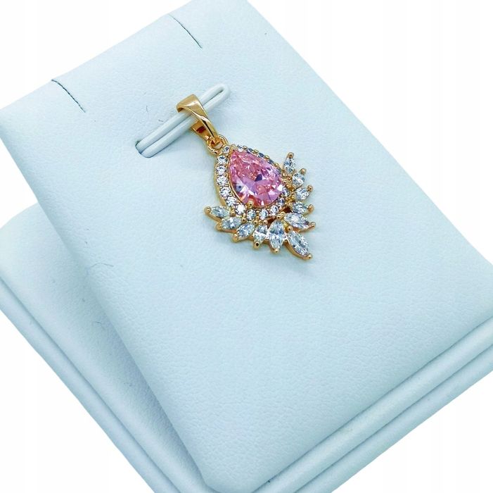 Złota Zawieszka Różowo Brylantowa Rozetka --- Z125