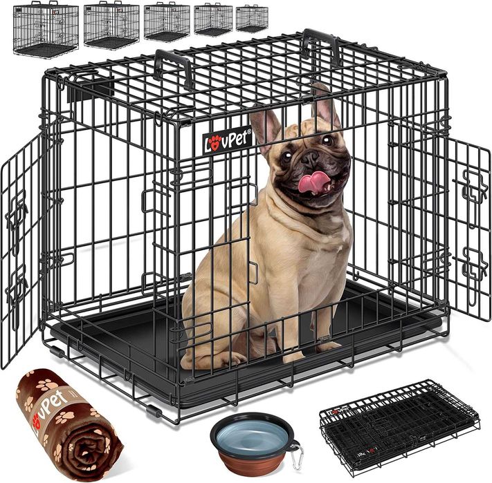 Składana klatka dla psów z polarowym kocem + miską 77,5 x 48,5 x 55,5