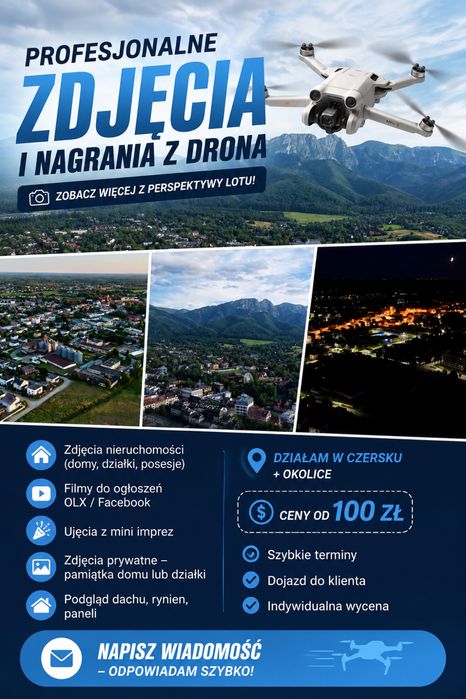 Zdjęcia oraz nagrania z drona | Nieruchomości | Reklamy | od 100 zł | [Czersk]
