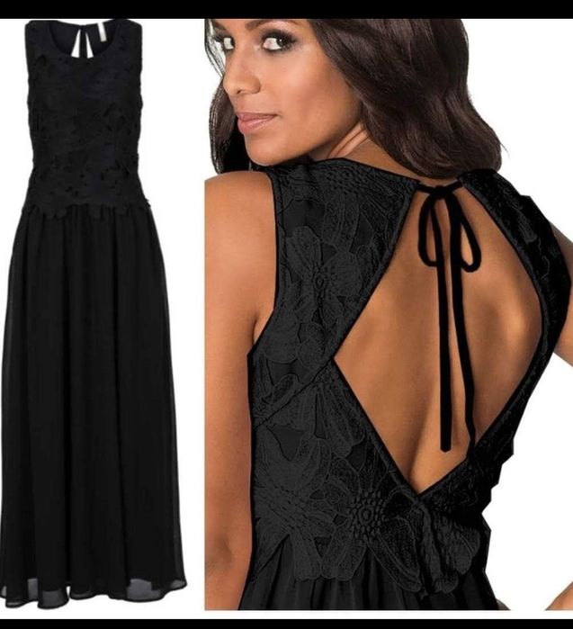WYPRZEDAŻ- Czarna sukienka maxi S-M, szyfonowa,  wesele inne imprezy