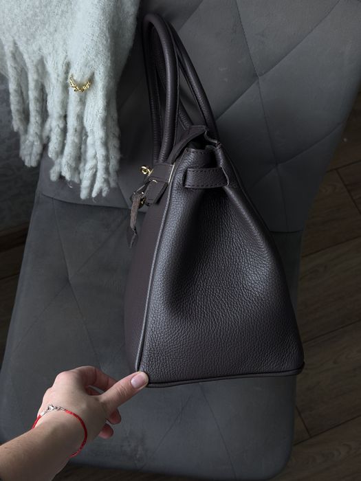 Шкіряний шоколадний шопер, шоколадна шкіряна сумка