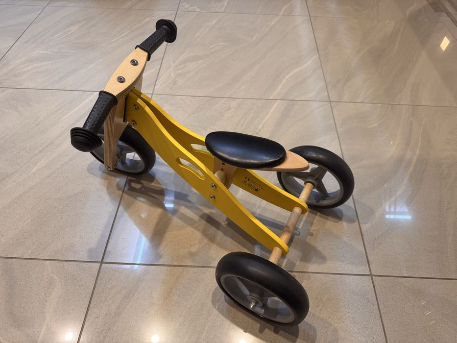 Drewniany Rowerek Jeździk 2W1 Mini Rowerek Trzykołowy Żółty Nic804