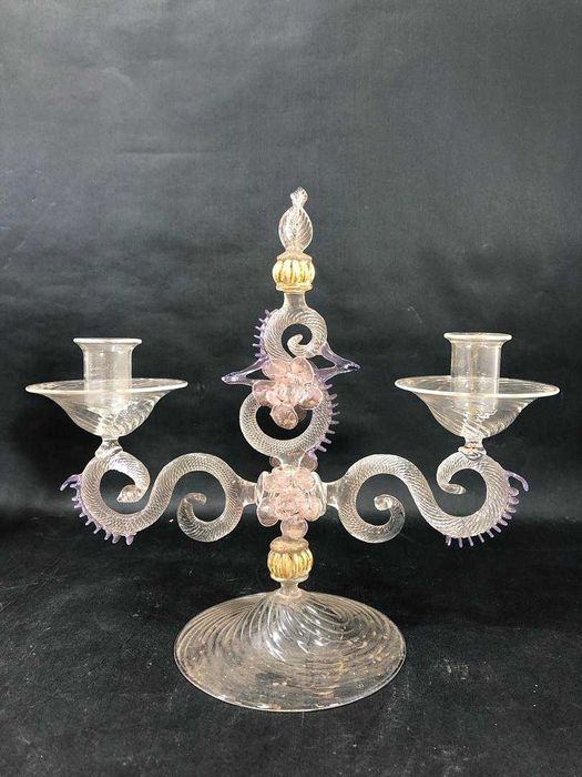 Par de Castiçais de Cristal de Murano Soprado - Século XIX Itália