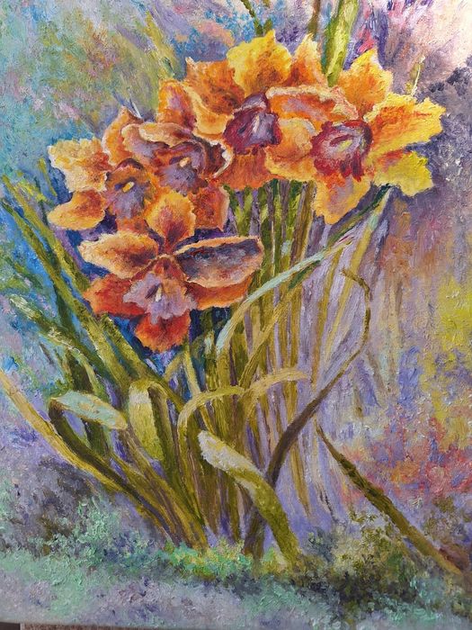Narcyzy z mojego ogródka/ obraz olejny ręcznie malowany 30 /40cm 40