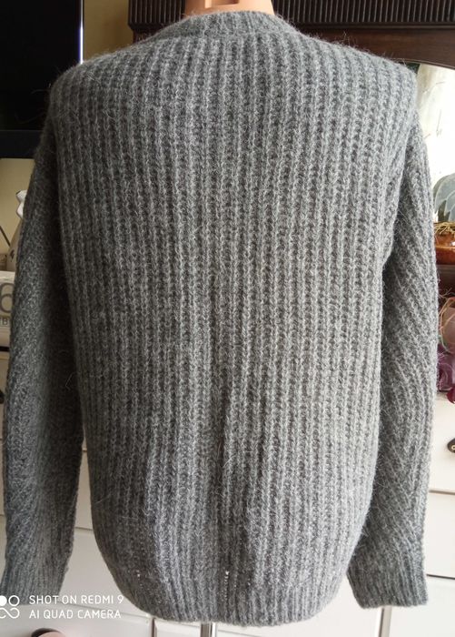 ESPIRIT sweter kardigan szary melanż alpaka splot puszek 48 50 52