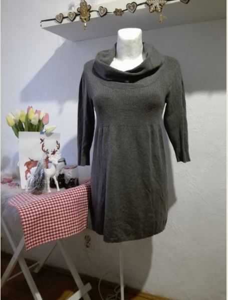 Sweterkowa materiałowa sukienka wiskoza rękaw 3/4 na święta