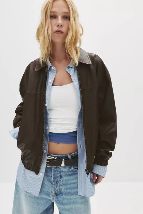 Куртка-бомбер зі штучної шкіри вільного крою l xl