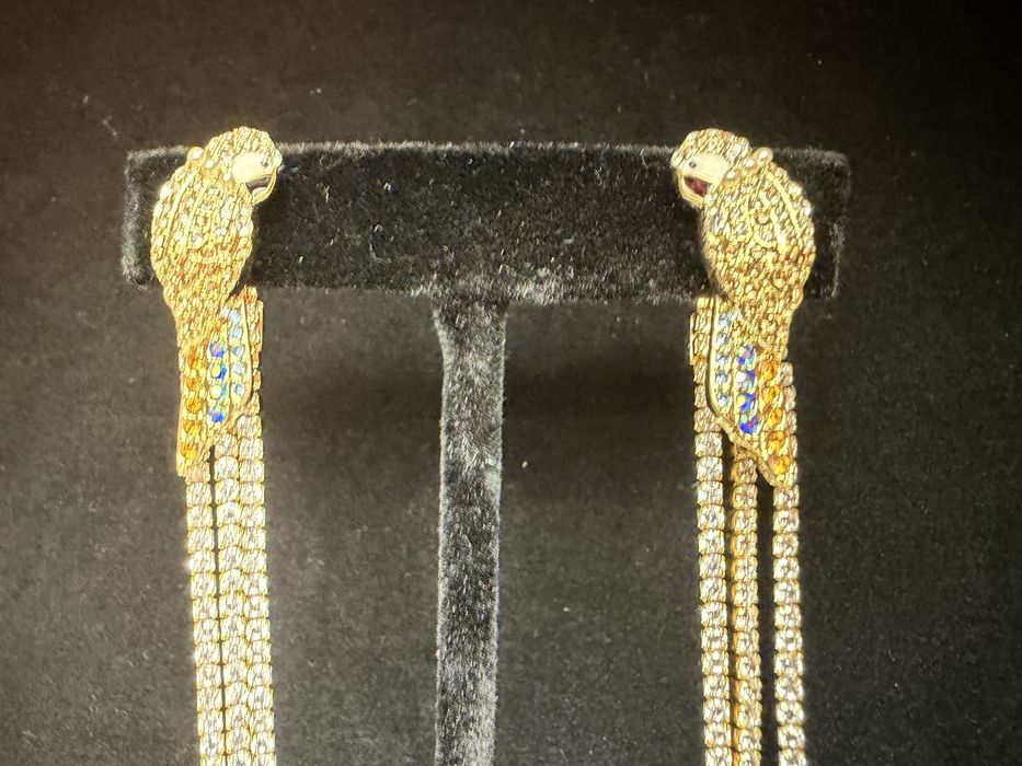 Kolczyki papugi z długimi ogonami sygn Swarovski