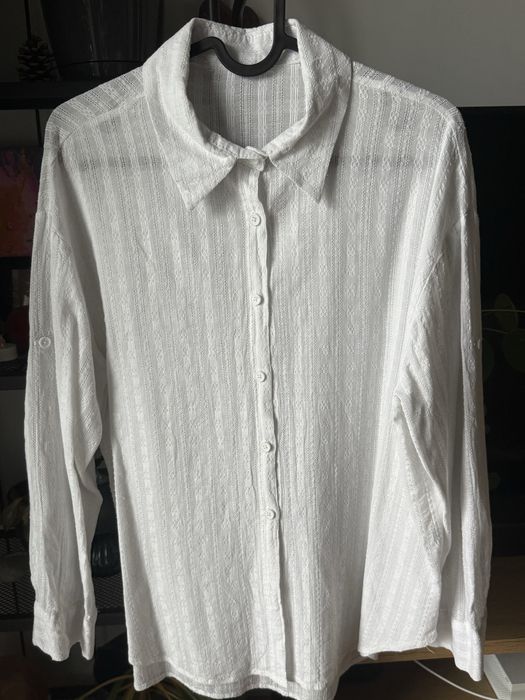 Biała ażurowa / koronkowa koszula boho L