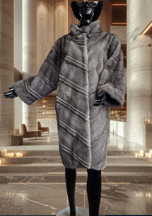 Норкова шуба BRASCHI оверсайз норка Blue iris  105 см