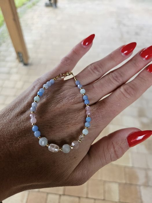 Bransoletka kamienie naturalne Larimar Perła naturalna Kryształ Jadeit