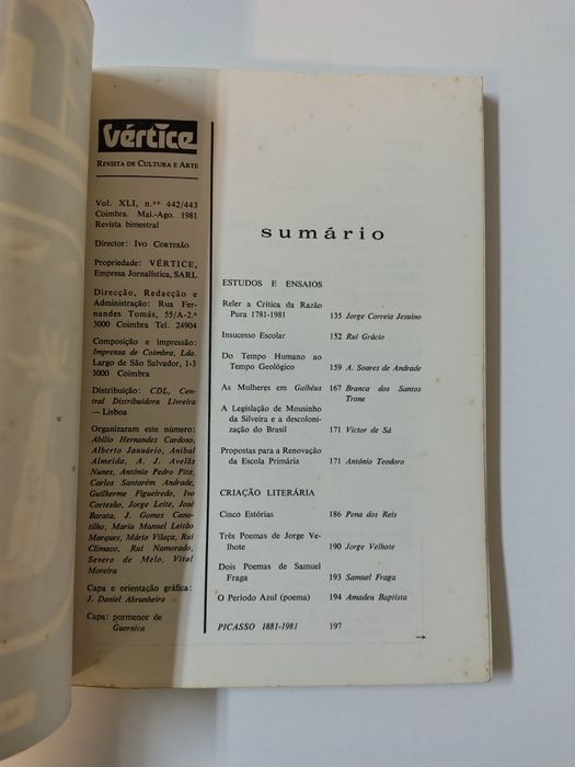 Revista Vértice n° 442/443

Revista de Cultura e Arte 

Mai.-Ago. 1981