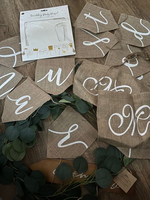 Ozdoby weselne girlanda tabliczka i napisy juta