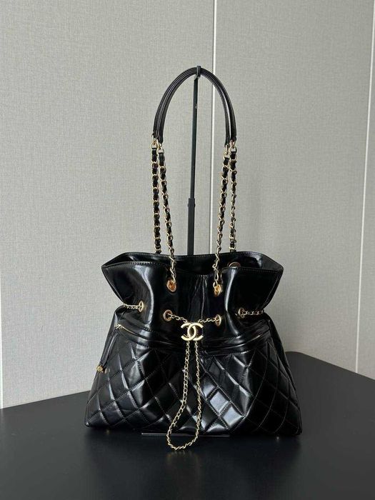 Torebka shopper CHANEL, duży rozmiar (czarno-złota)