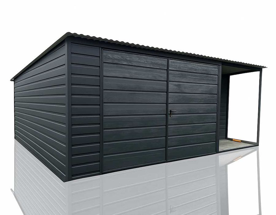 Garaż blaszany z wiatą na słupkach 5x4m ciemny grafit MAT PREMIUM