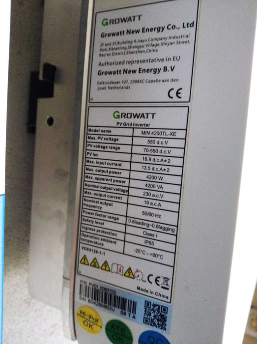 Inversor Growatt modelo MIN 4200TL-XE (PV grid inverter)